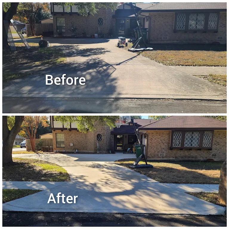 Driveway and walkway before and after professional power washing service